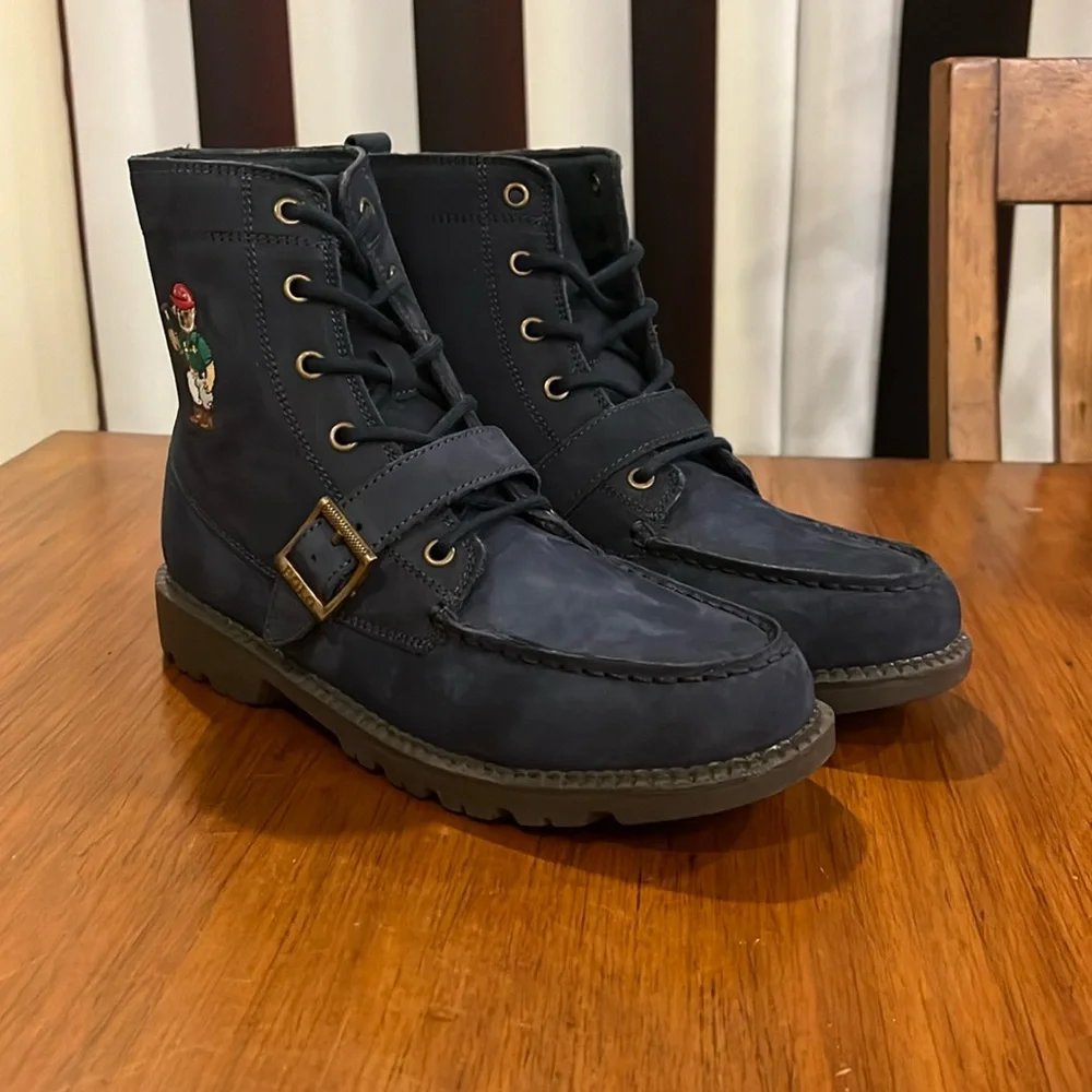 Polo Ralph Lauren Ranger Mallet Bear Boots GS Boys Girls blue Youth Size 2